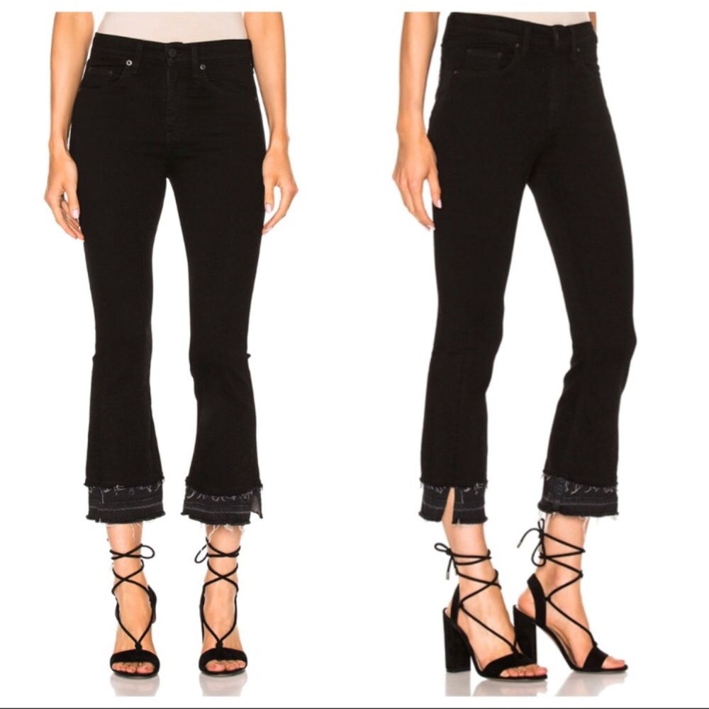 Rag & Bone Black Double Hem Crop Flare Jeans